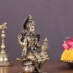 4" Brass Lakshmi Idol on Lotus | Divine Prosperity Murti | Sacred Temple Art